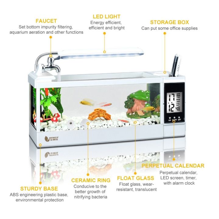 โต๊ะปลา-led-ขนาดเล็กพร้อมที่วางปากกาปลาจอ-lcd-สำหรับตู้ปลาปลากัดปลาขนาดเล็ก-douyu-ตู้ปลา-tg-03-white-mini-ปลา