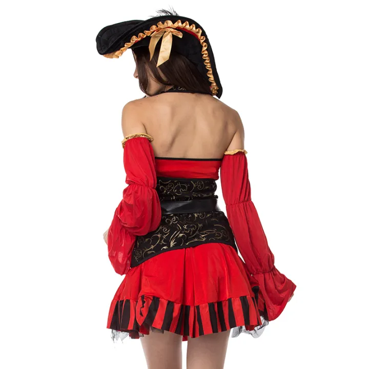 Ladies Ahoy Matey High Seas Pirate Wench Costume Adults Caribbean Fancy Dress Womens Buccaneer 3236