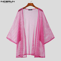 Medussa INCERUN เสื้อสเวตเตอร์ถักแบบเส้นมีสไตล์ของผู้ชายแขนยาวผ้าโปร่ง (สไตล์ตะวันตก)