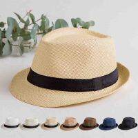 [hot]Solid Straw Hat Womens Summer Sunhat England Panama Top Mens Sunvisor Kids Beach Outdoor Chapeau Parent-child Jazz Hat