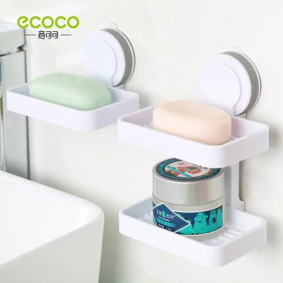 ECOCO Bathroom Soap Box Sucker Wall Hanging Soap Holder Free Perforated Soap Box Drain Toilet Soap Holder Wall Storage Accessary Soap Dishes