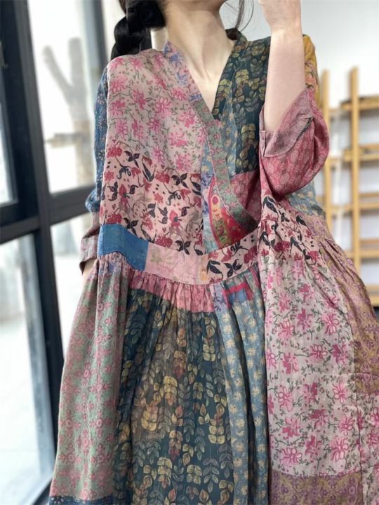 hot-oversized-korea-new-fashion-floral-ladies-loose-cotton-print-dresses-woman-pullover