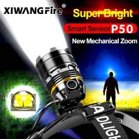 【LZ】✺┅✌  Alto poderoso farol LED farol lanterna tocha cabeça Zoom Sensor recarregável lanterna de pesca 18650 10000LM XHP50