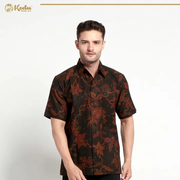 Kedu Batik Dobby Sotong Hitam Kemeja Batik Pria Lengan Pendek Batik