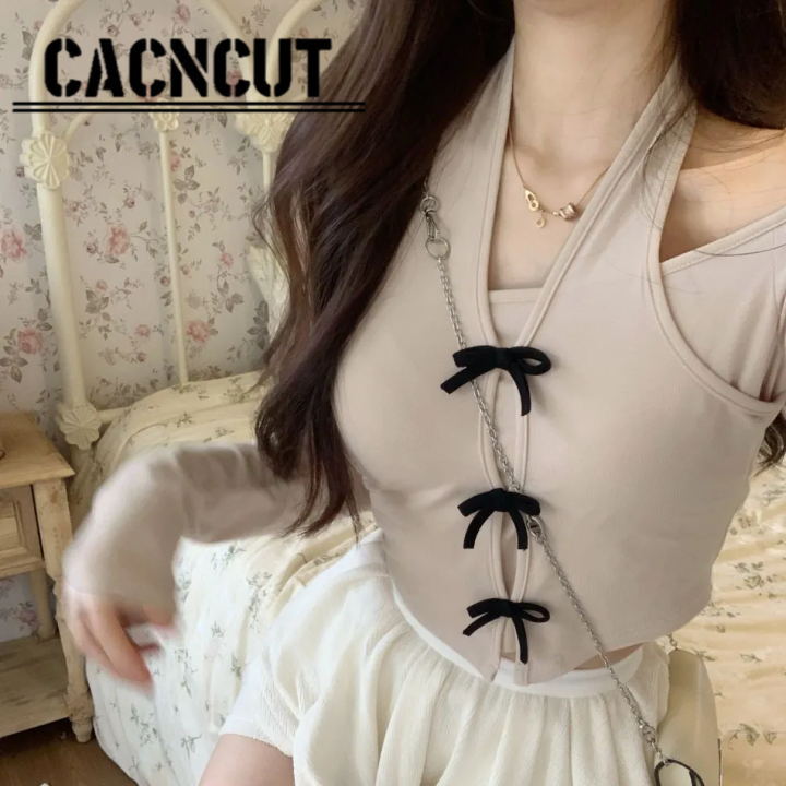 cacncut-เสื้อยืดแขนยาวบางเฉียบแบบเซ็กซี่-เสื้อห้อยคอเสื้อเปิดไหล่เส้นเดียวสไตล์สั้นของผู้หญิงฤดูร้อน