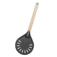 8 Inch Small Pizza Peel Paddle Short Round Pizza Tool Non Slip Wooden Handle Perforated Aluminum Pizza Peel Shovel