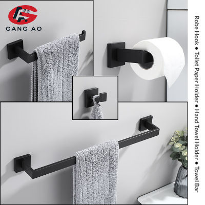 Bathroom Hardware Set Accessories Matt Black Shelf Robe Hook Hanger Towel Rail Bar Rack Tissue Paper Holder Stainless Steel