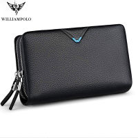 Mens Clutch Bag WILLIAMPOLO Clutch Wallet Genuine Leather Flap Handbag Zipper Hand Strap Clutches Man Purse Cowhide Luxury Gift