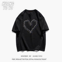 HUANGYOYO 100%เสื้อยืดลายผ้าฝ้ายแขนสั้นกราฟฟิตีรูปหัวใจสำหรับผู้หญิงแบบเรียบง่าย