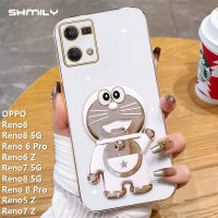 Shmiy เคสโทรศัพท์ตั้งแมวแฟชั่น DingDong สำหรับ OPPO Reno6 Reno6 5G Reno 6 Pro Reno6 Z Reno7 5G Reno8 5G Reno 8 Pro Reno5 Z Reno7 Z Z Z Z หรูหราด้วยไฟฟ้าขอบตรงซิลิโคนนิ่มกันกระแทกฝาครอบโทรศัพท์