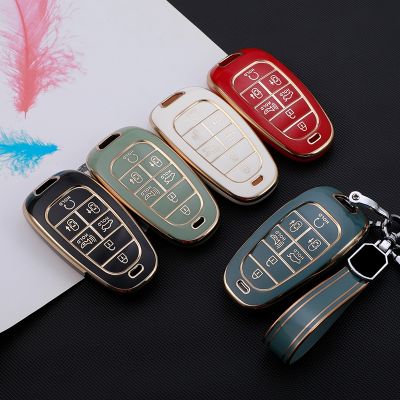 5 7 Buttons TPU Car Key Case Cover Shell Fob For Hyundai Santa Fe Tucson NEXO NX4 Atos Solaris Prime Auto Ioniq Holder Keychain