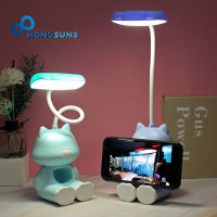 LED Table Lamp Student Cute Flexo Desk Lamp With Storage USB Charging Childrens Night Light Beside Reading Lamp Phone Holder