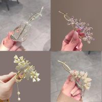 Korean fashion temperament flower butterfly diamond pearl tassel hairpin spring clip delicate hair accessories