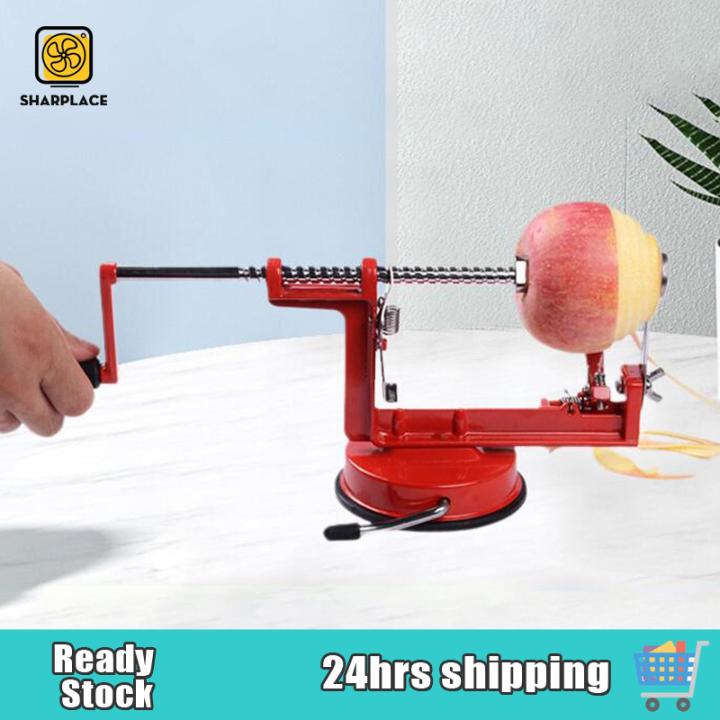 เครื่องตัดแกนเครื่องปอกแอปเปิ้ลมือหมุนใช้งานหนักเครื่องปลอกเปลือกแอปเปิ้ลสีแดง