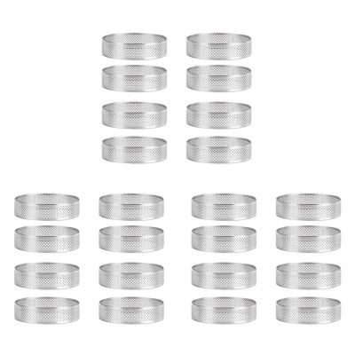 24Pcs Stainless Steel Tart Ring, Heat-Resistant Perforated Cake Mousse Ring Round Double Rolled Tart Ring Metal Mold 6cm