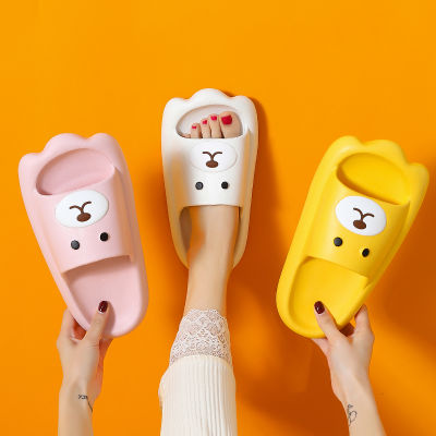 Cartoon Bear Women Summer Slippers Cute Paw Shape Flip Flops Couples Outdoor Non-slip Sole Casual Beach Home Slipper