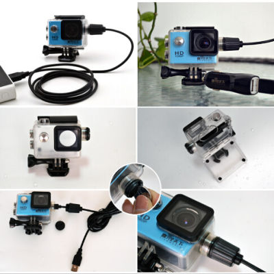 อุปกรณ์เสริมสำหรับกล้องเคสกันน้ำ Charger Shell สาย USB สำหรับ SJCAM SJ4000 Air Sj9000 C30 C30R EKEN H9R สำหรับรถจักรยานยนต์ Clownfish