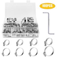 ◆ 101pcs Stainless Steel Drive Hose Clamps 8-44mm Adjustable Fuel Line Worm Clips Hose Clamps Clips Cooling System Accessories