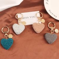 Light Luxury Multi-color Love Heart Keychain Full Rhinestone Alloy Key Rings Women Handbag Pendant Creative Key Chains Gift