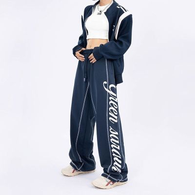 กางเกงวอร์มฮิปฮอปฮาราจูกุสำหรับใส่วิ่งชุดสตรีทแวร์เอวยืดหยุ่นสายรูดมีตัวอักษรลำลองขนาดใหญ่กางเกงกีฬา