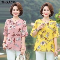 2022 new mothers wear summer dress chiffon shirt loose mid-sleeve small shirt middle-aged and elderly womens summer fashion bottoming shirt