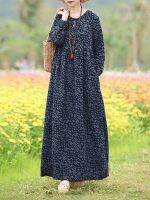 【YF】 Vintage Womens Printed Dress 2023 ZANZEA Spring Sundress Casual Long Sleeve Maxi Vestidos Female Floral Hollow Robe Oversized