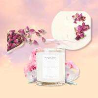 เทียนน้ำหอมกลิ่น โคลเอ โบว์ชมพู Rose and Magnolia 300g / 10.14 oz (แบบไม่มีฝาปิด) Double wicks candle (พร้อมกุหลาบอบแห้ง เกรดอาหาร) 45-55 hours