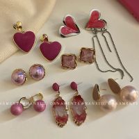 [COD] needle pink love geometric irregular earrings retro pearl sweet cute net red girl heart