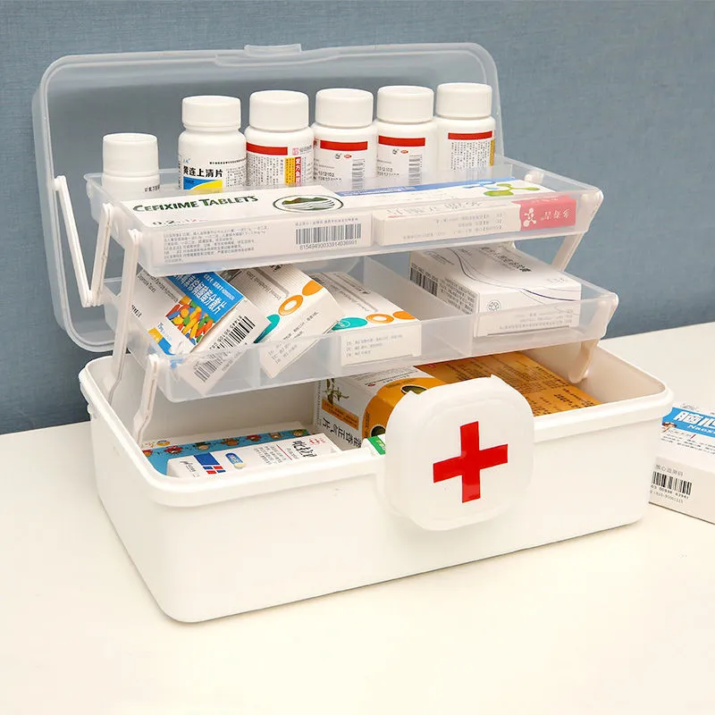 3 Layer First Aid Kit Storage Box Plastic Drug Multi-Functional Medicine  Drug Organizer Portable Family Emergency Kit Cabinet