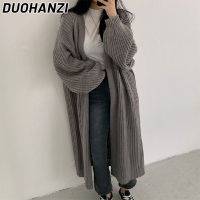 ♤✘ DUOHANZI เสื้อคลุมคาร์ดิแกน ไหมพรมถัก Cardigans สำหรับผู้หญิงฤดูใบไม้ร่วงและฤดูหนาวย้อนยุคหลวมสวมใส่ด้านนอกยาวเสื้อกันหนาวเสื้อสตรีขี้เกียจลมสุทธิสีแดงถักคาร์ดิแกน สไตส์เกาหลี