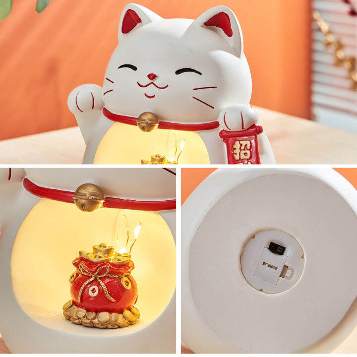 livingmall-ห้องรับแขกญี่ปุ่นโชคดีแมวไฟกลางคืนหุ่นเรซิ่น-maneki-neko-ตกแต่งบ้านอุปกรณ์ตกแต่งห้องนอนอุปกรณ์เสริมสำหรับของขวัญ