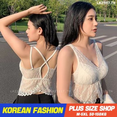 Plus size tanktop❤ เสื้อสายเดี่ยวสาวอวบ ไซส์ใหญ่ ผู้หญิง ลูกไม้ มีฟองน้ำในตัว คอวี เซ็กซี่ ฤดูร้อน สไตล์เกาหลีแฟชั่น V728