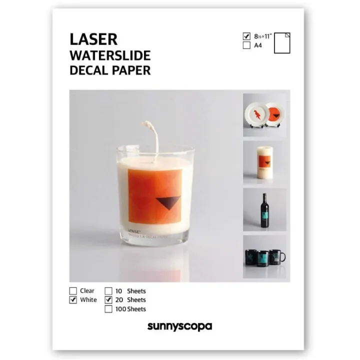20 Sheets A4 White Color Laser Printer Water Slide Decal Transfer Paper ...