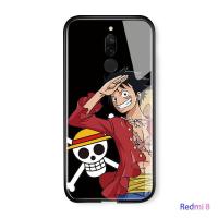 เคสมือถือเคสโทรศัพท์เคส Xiaomi Redmi 8 เคสโทรศัพท์หรูหรา Soft EDGE อะนิเมะ OnePiece Luffy Glossy ปลอกกระจกเทมเปอร์กันกระแทกฝาหลังกรณี