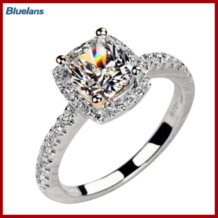 Bluelans®ผู้หญิงแฟชั่นเพชรสังเคราะห์ของขวัญเครื่องประดับสำหรับการหมั้นแหวนสวมนิ้วงานแต่งงานฝัง