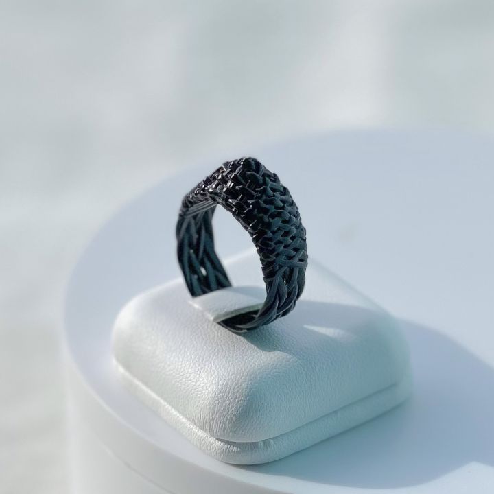 แหวนหางช้าง-สีดำ-แบบปลอก๙ถักหัว-แหวนมงคล-ถักโดยขนหางช้างไทยแท้-ของแท้ตลอดชีพ-งานจริงสวยมาก