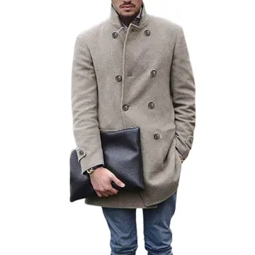 Mens double hot sale breasted overcoat