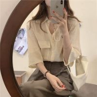 Retro 7 minutes of sleeve shirt female spring in 2023 the new design feeling small loose wear salt department is prevented bask in a shirt