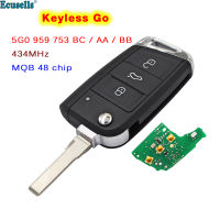 Oibwye ชิป ID48 434Mhz ระบบ Keyless-Go MQB อัจฉริยะกุญแจรีโมต3ปุ่มสำหรับ Volkswagen Golf 7 Tiguan 2014-2018 FCC:5G0 959 753 BC AA BB