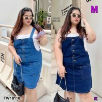 TT18110 เอี๊ยม #Bigsize กระโปรงยีนส์ กระเป๋า 2 ข้าง Bib #Bigsize jeans skirt 2 side pockets ..