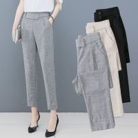 COD dsfgerrety ✨ Fashion✨ Summer Thin Imitation Cotton and Linen Fashion Suit Pants Womens Large Size High Waist Loose Feet Elastic Harlan Casual Pants Women