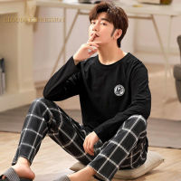 Autumn Winter Knitted Cotton Cartoon Mens Pyjamas Couple Pajamas Set Casual Male Sleepwear Pyjamas Night Pijamas Homewear 4XL