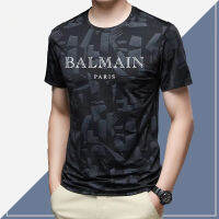 Original Balmain∮ Paris Mens Short Sleeve T-Shirt Casual Tops Tee Classic Fit Basic Shirts Quick Dry Moisture Wicking Performance เสื้อยืดแขนสั้น