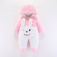 Boy Girl Hooded Jumpsuit Baby Winter Romper With Feet Kids Cartoon Rabbit Outfit Bodysuit Newborn Toddler Cotton Romper Pajamas