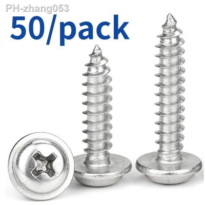 50pcs/lot Stainless Steel Self-tapping Screws with Washer and Cross PWA Phillips Pan Round Head in M1.4-M5 sizes