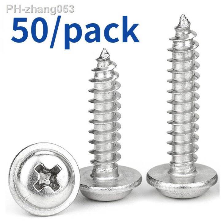 50pcs-lot-stainless-steel-self-tapping-screws-with-washer-and-cross-pwa-phillips-pan-round-head-in-m1-4-m5-sizes