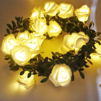 9.8ft Rose Rattan ไฟ LED String พร้อมไฟ 20 ไฟ PE ดอกไม้ String Lights ตกแต่งคริสต์มาส DIY Wreath