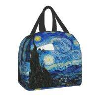 ❏☎ Van Gogh Starry Night Insulated Lunch Tote Bag for Women School Portable Thermal Cooler Almond Blossoms Flowers Art Lunch Box