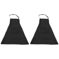 2 Pack Polyester Adjustable Bib Apron with 2 Pockets Cooking Kitchen Aprons for Women Men Chef,Black