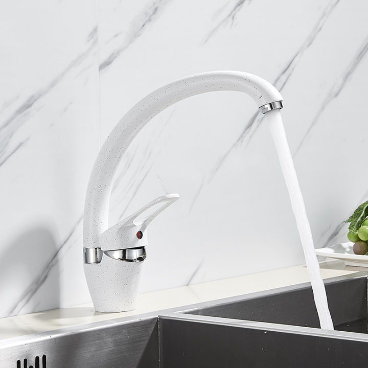 white-with-dots-kitchen-faucet-sink-water-tap-for-kitchen-sprary-spout-single-handle-cold-and-hot-water-mixer-tap-sprayer-nozzle